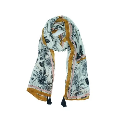 Floral Pattern Printted Tassel Scarf